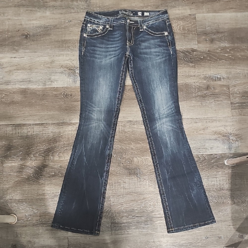 Miss Me Dark Blue Boot Cut Jeans with Silver Accents - Picture 6 of 10